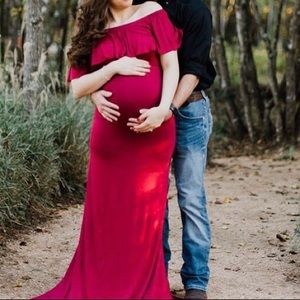 Off Shoulder Ruffles Maternity Slim Fit Gown Maxi.